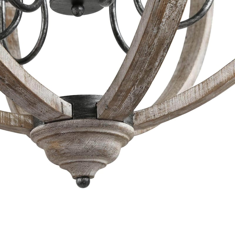 Clovy Farmhouse 6-Light Wood Globe Chandelier for Living Room - D27.2"xH34.5"