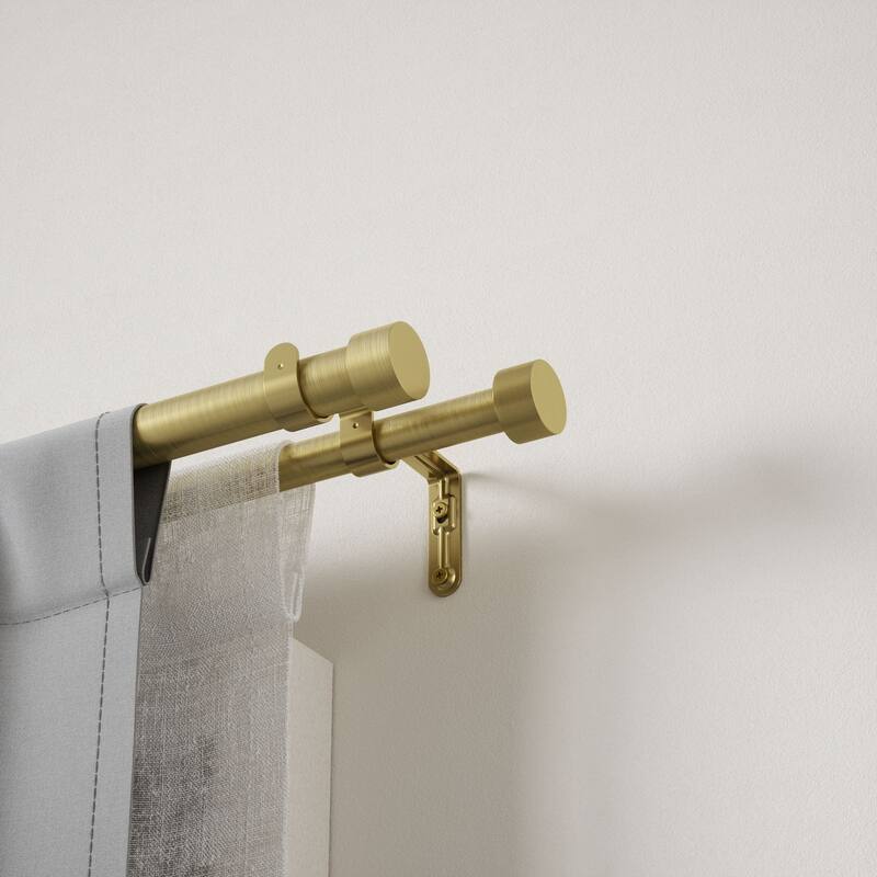 Adjustable Curtain Rod Set, Double Rod, 36-66 Inch, Brass Finish, Heavy Duty, Complete Hardware Included - M