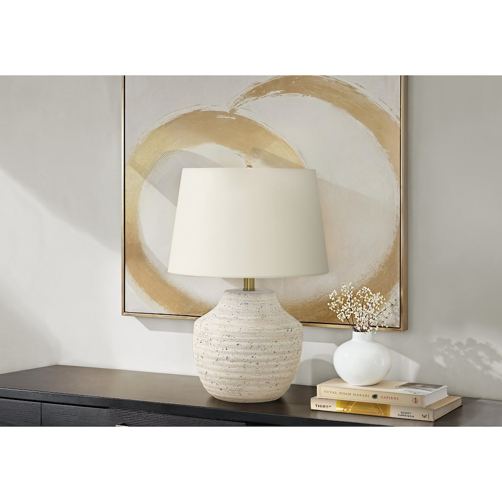 Concrete Table Lamp with Linen Shade Modern Urn Shape