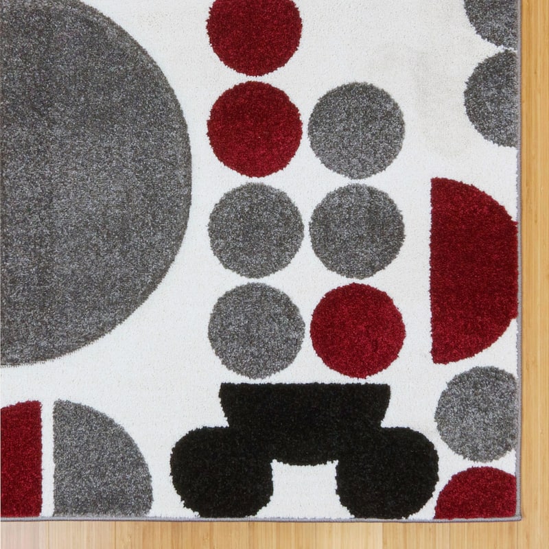 Licensed Disney Mickey Mouse Bravo Encore Modern Geometric Spheres Red/ Grey/ Ivory Indoor Area Rug Runner, 8' - 2' 6" x 8'