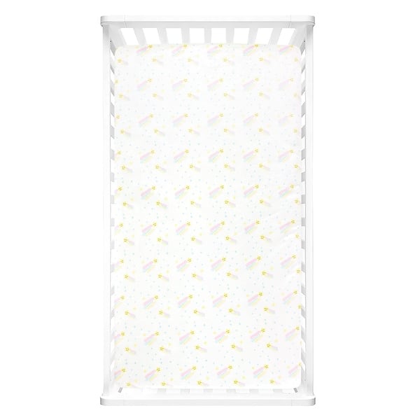 slide 2 of 6, Lush Decor Baby Sunshine Rainbow Shooting Stars Soft & Plush Fitted Crib Sheet - 52"x 28" x 9"