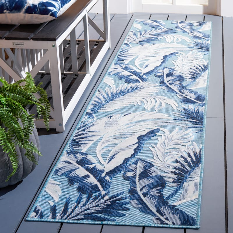 SAFAVIEH Cabana Zhuldyz Indoor/ Outdoor Waterproof Rug - 2' x 9' Runner - Aqua/Navy