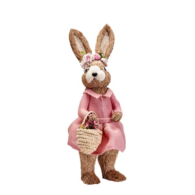 17" Standing Bunny in Dress with Basket - 17