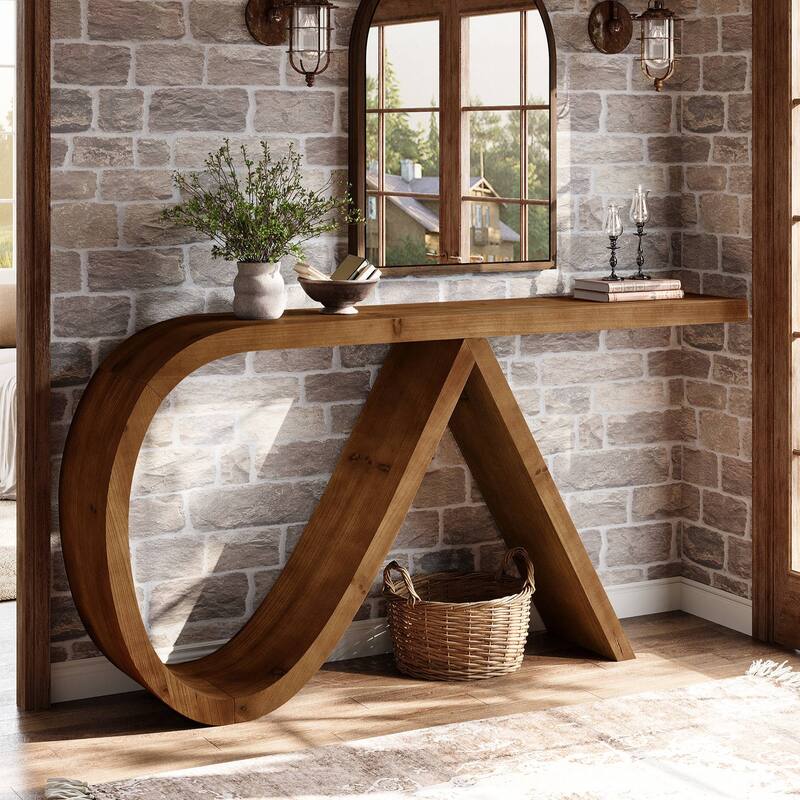 57" Solid Wood Console Table for Living Room, Farmhouse Couch Table Behind Sofa - 57.08" L x 11.81" W x 31.5" H