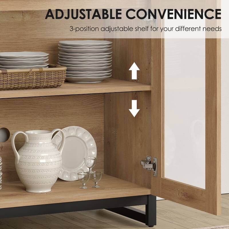 Modern 4-in-1 TV Stand for 120" TVs, Console with Glass Doors & 2 Drawers, Adjustable Shelf