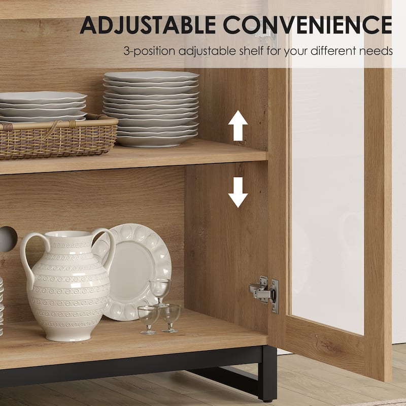 WAMPAT 3 in 1 Multifunctional Sideboard Buffet Cabinets with Glass Doors and 5 Drawers for Living Room, Kitchen