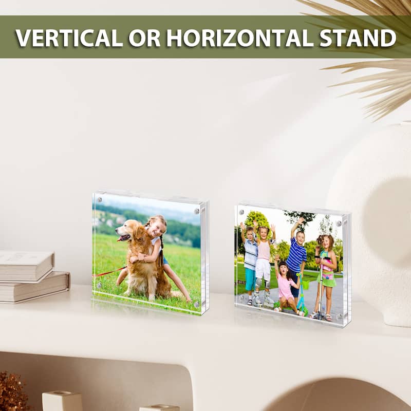 BP4U 4x4 Acrylic Picture Frames, Tabletop Magnetic Freestanding Photo Frames for Hoem/Office Desktop Display