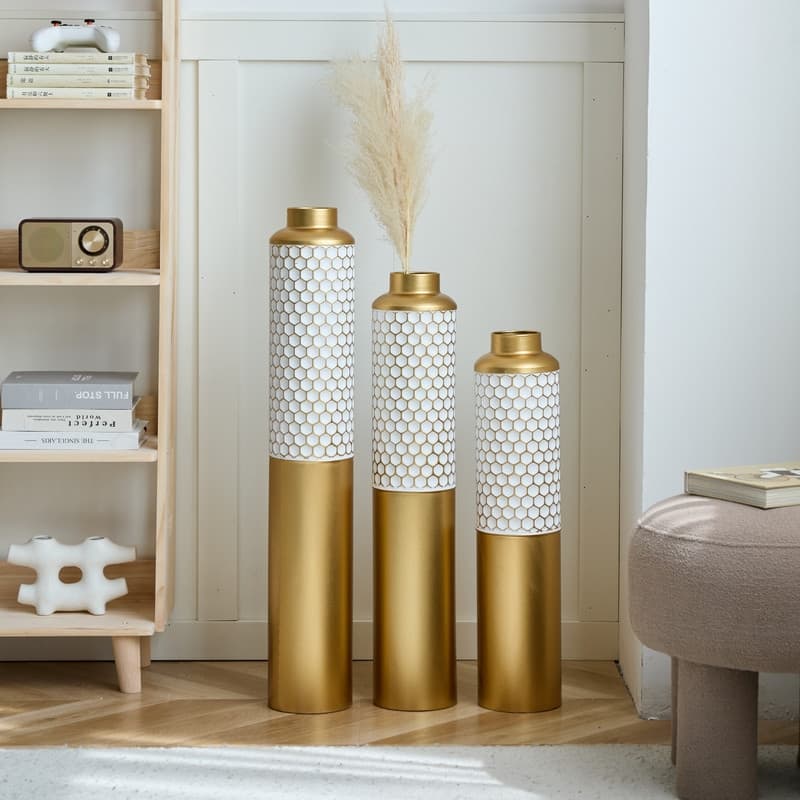 Large White Droplet Shaped Metal Vase 3-Piece Set for Modern Home