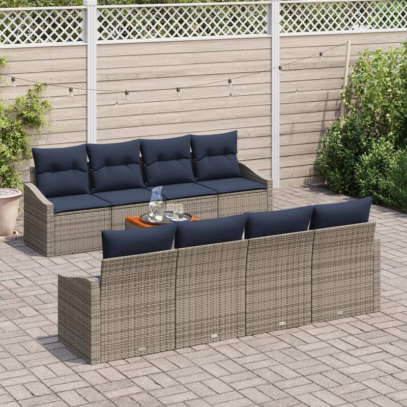 vidaXL 9 Garden Sofa Set with Cushions Black/Grey Poly Rattan - 91.7 x 24.4 x 27.2