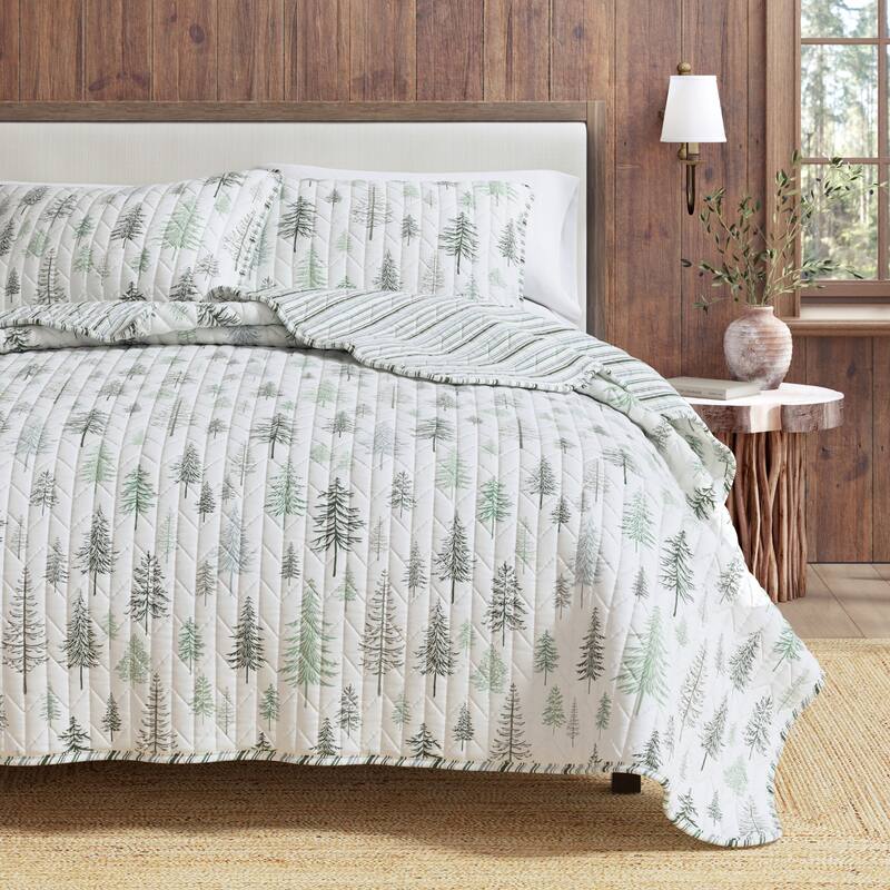 Linery & Co. Rustic Lodge Trees Microfiber Quilt Set With Shams