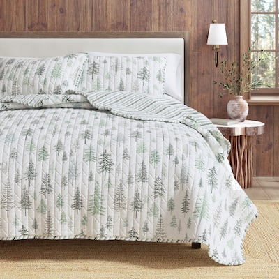 Linery & Co. Rustic Lodge Trees Microfiber Quilt Set With Shams