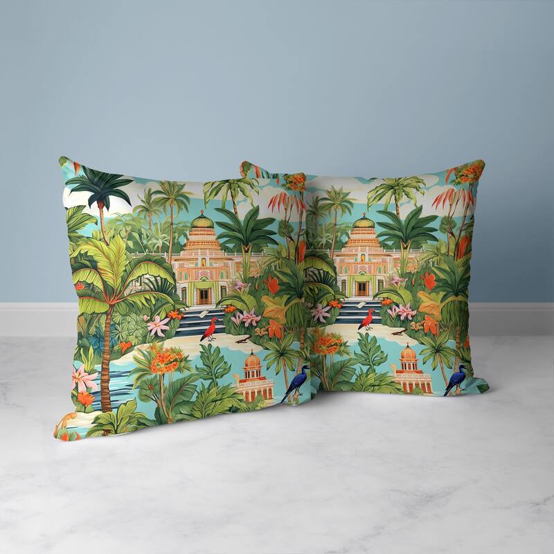 Divine Foliage Faux Suede Reversible Throw Pillow Green and Orange