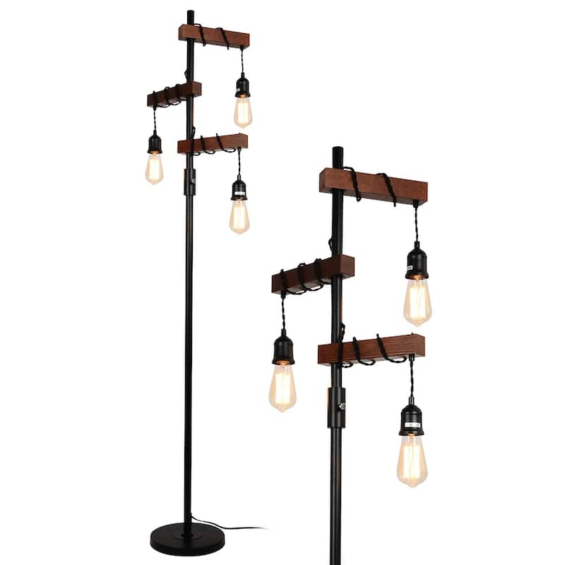 Farmhouse Tree Floor Lamp 68 Inch 3 Lights Wood Standing Lamp