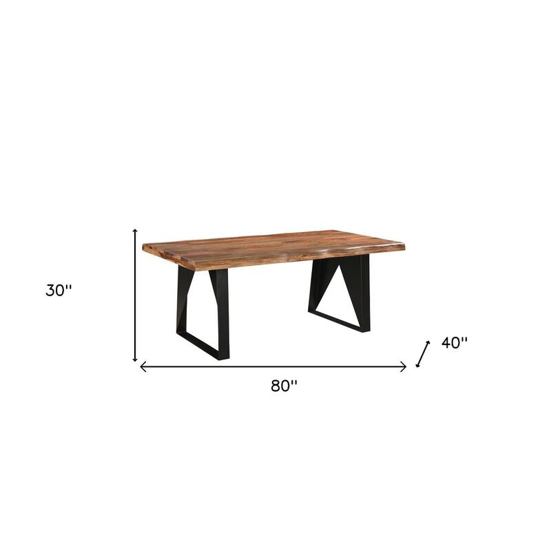 HomeRoots 80" Brown and Black Solid Wood and Iron Live Edge Dining Table - 80.00 in. x 30.00 in. x 40.00 in.