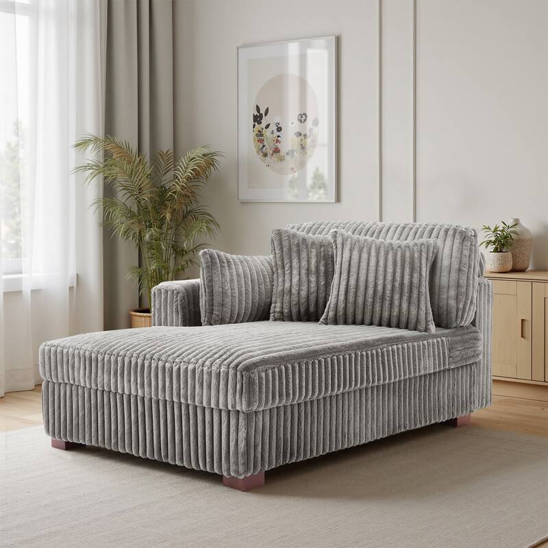 42" W Plush Corduroy Upholstered Chaise Lounge Sleeper for Living