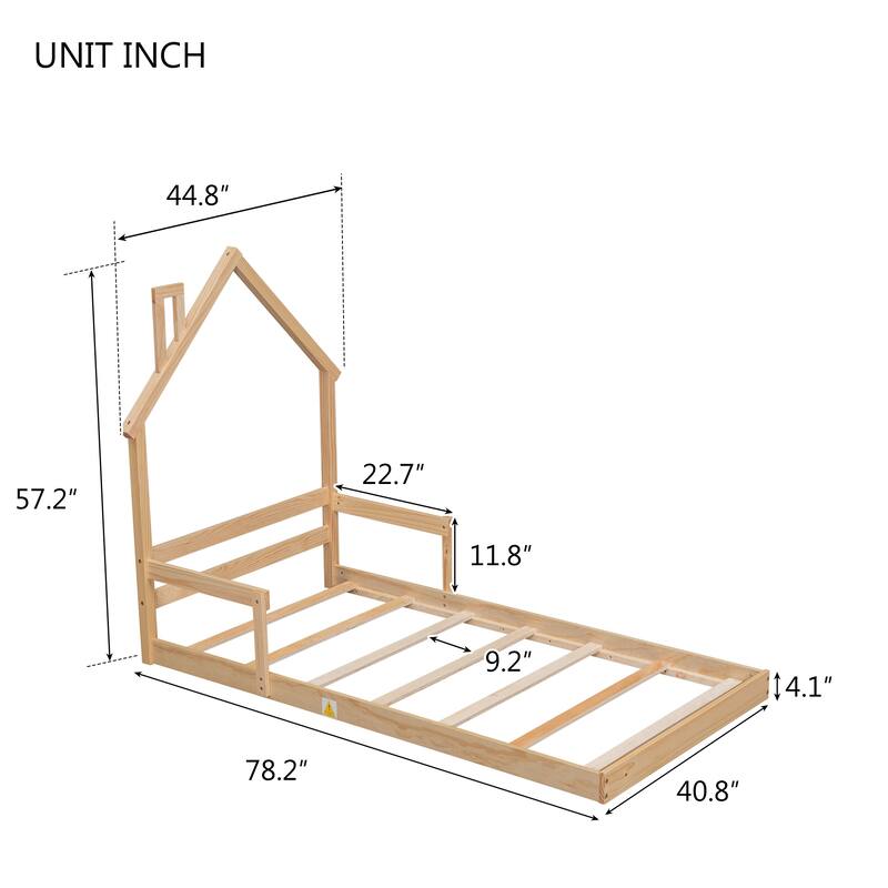 GDFStudio - Cooper American-Style Pine Twin Bed with House-Headboard and Handrails