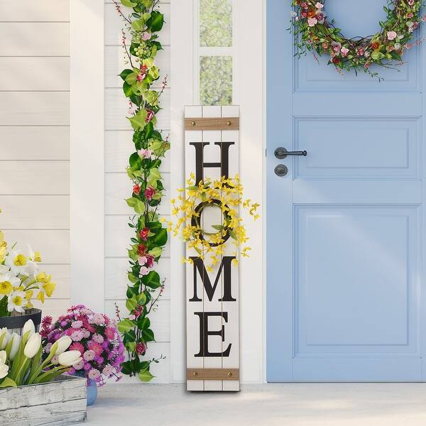slide 1 of 36, Glitzhome 42"H Wooden "HOME" Porch Sign with 3 Changable Floral Wreaths