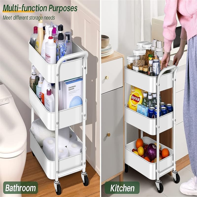 3 Tier Under Desk Rolling Cart - 11.4"D x 16.5"W x 27"H