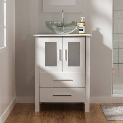 23.88 inch Freestanding Bathroom Vanity with Mirror, 2 Drawers, 1 Cabinet (Sink Basin Not Included)