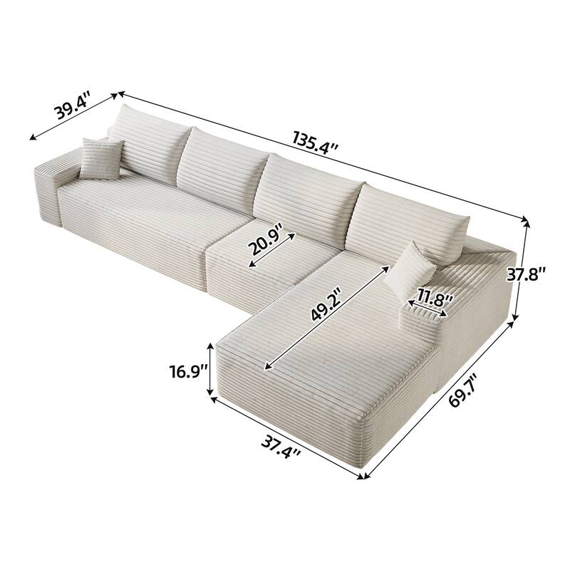Corduroy Upholstered Modular L-shaped Chaise Sectional Sofa