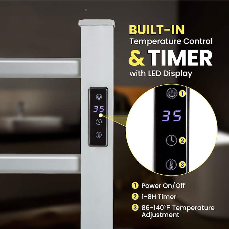 Gymax Towel Warmer 6 Bar 100W Home Bathroom Space Saving Wall Mounted