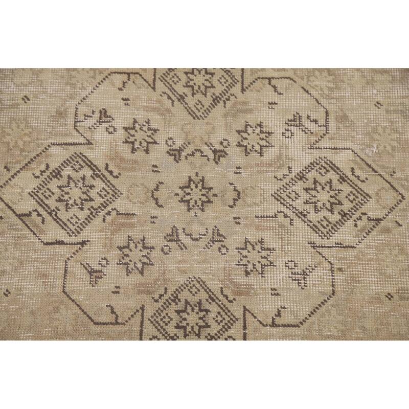 Distressed Tabriz Persian Vintage Rug Handmade Beige Wool Carpet - 6'5" x 9'5"