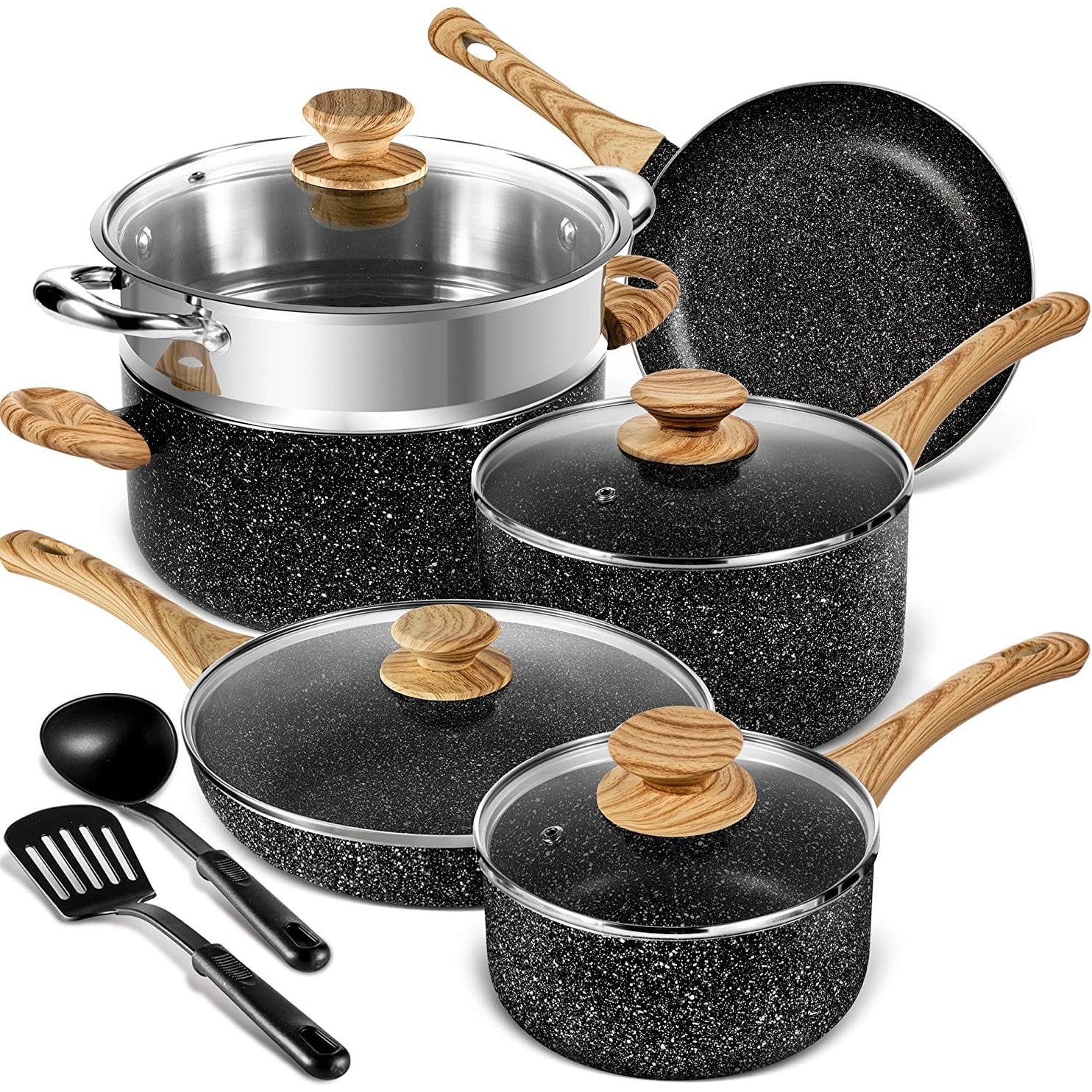 Pots and Pans Set Nonstick White Granite Induction Cookware Sets - Bed Bath  & Beyond - 37508822