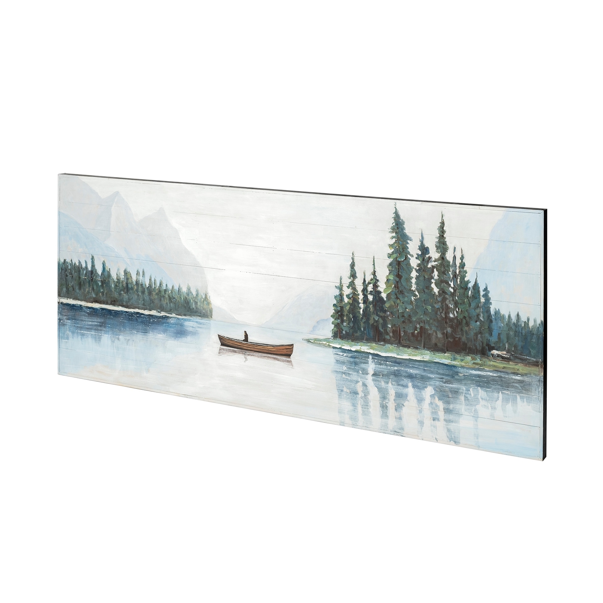 Mercana Solitude Canoe on the Lake Original Hand Painted on Wood Oil Painting