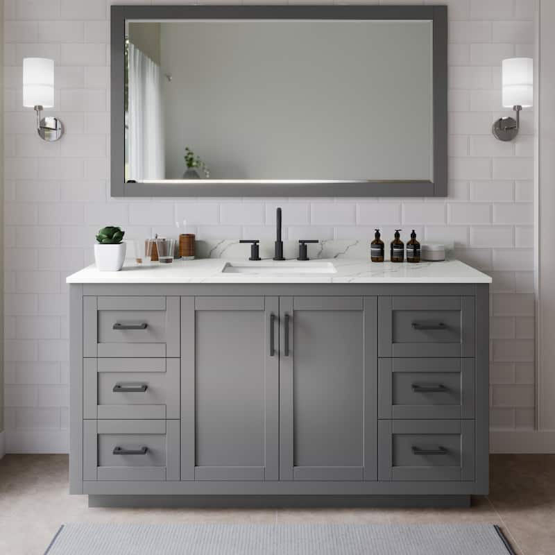 Wyndham Collection WCF292966S-QTZ-US3MXX Miranda 66" Free Standing - Dark Gray / Giotto Quartz Top / Matte Black