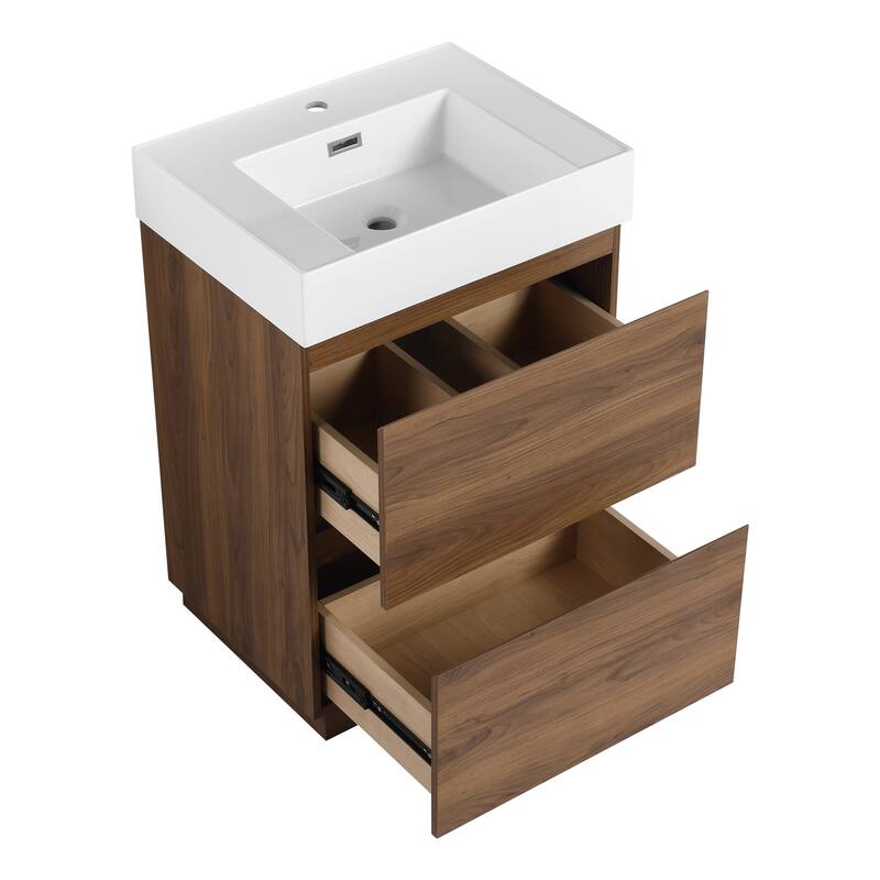 Traditional Style Bathroom Vanity with Pre-Drilled Resin Sink, Multi-Purpose Storage Cabinet, and Easy Assembly