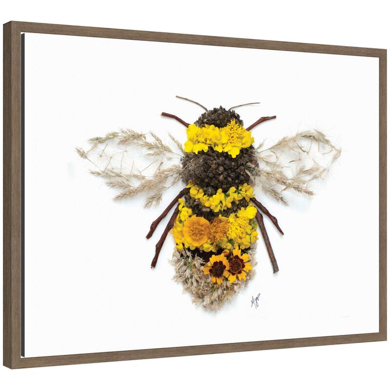 Kate and Laurel Bumble Bee by Madeline Jeppesen Framed Canvas Wall Art Print - 18x24 - Walnut