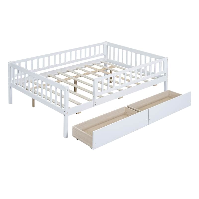 Twin Size Daybed Wood Bed Wood Platform Bed Frame No Box Spring Needed, 2 Extendable Wood Drawers with Trundle for Boys Girls