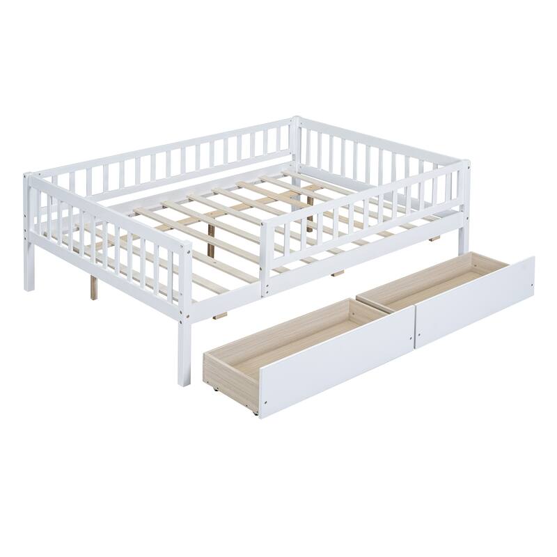 White Full Size Daybed with Two Drawers, Sturdy Pine Wood Frame, Multi-Functional Furniture
