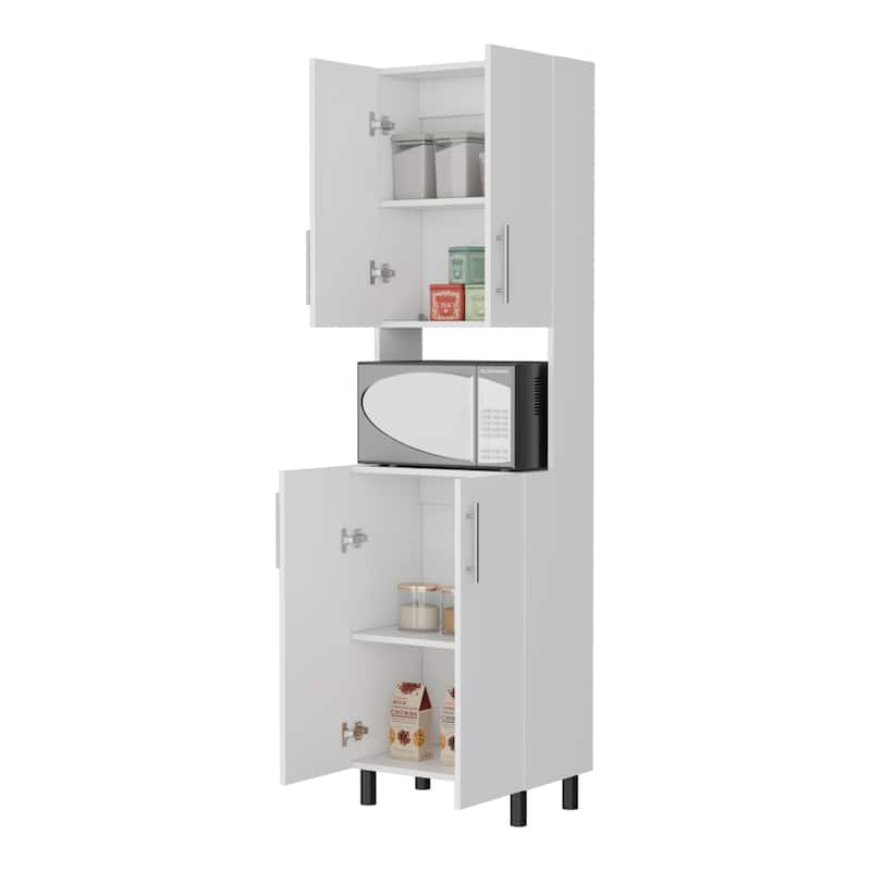 FM FURNITURE Ko Vaya Double Cabinet Kitchen Pantry with Open Storage. White