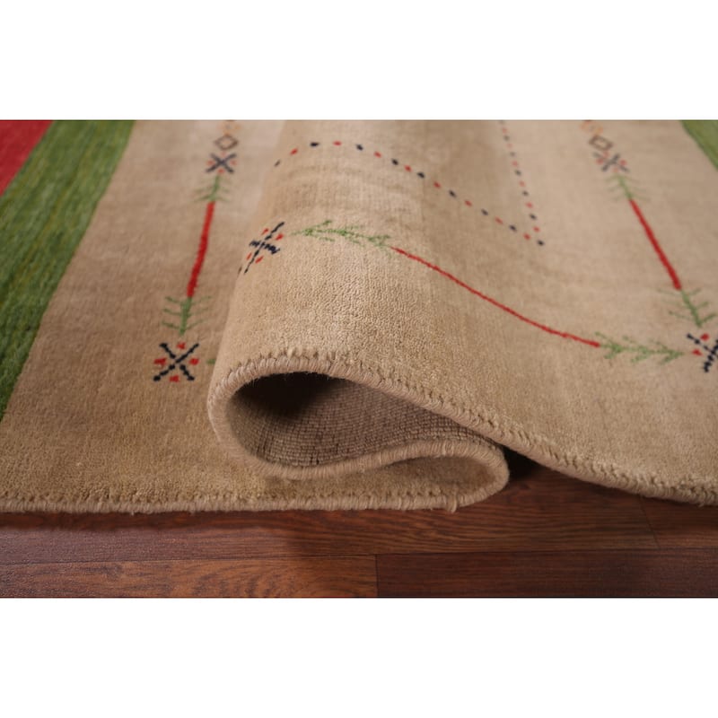 Beige Tribal Gabbeh Oriental Accent Rug Handmade Wool Carpet - 4'2"x 5'8"