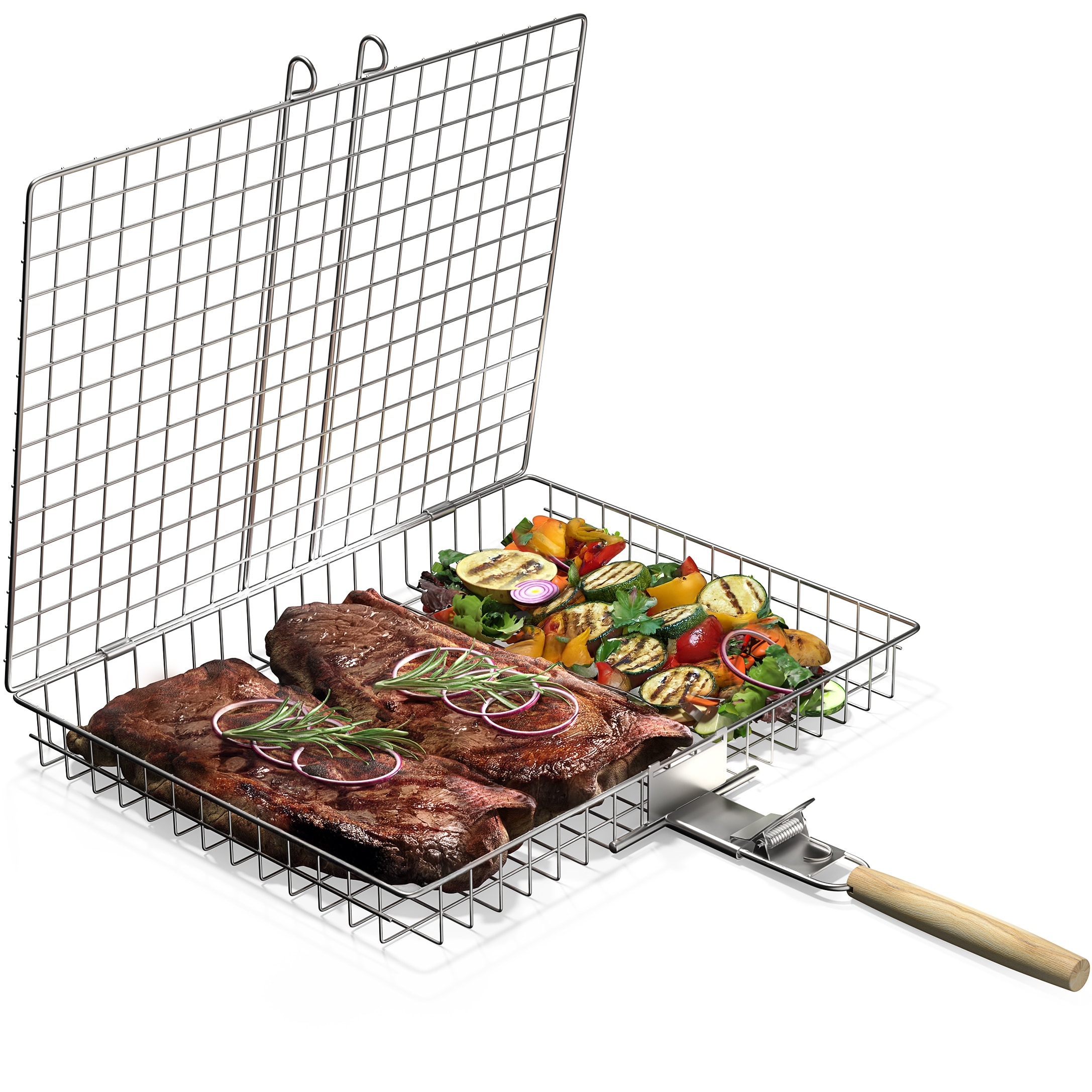 Sorbus Large Stainless Steel Barbecue Folding Grilling Basket with Removable Handles - Set of 1