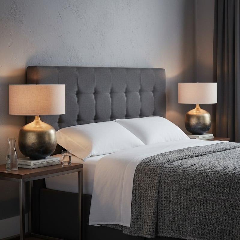 Modern Metal Base Table Lamp with Linen Shade - 28" Multi