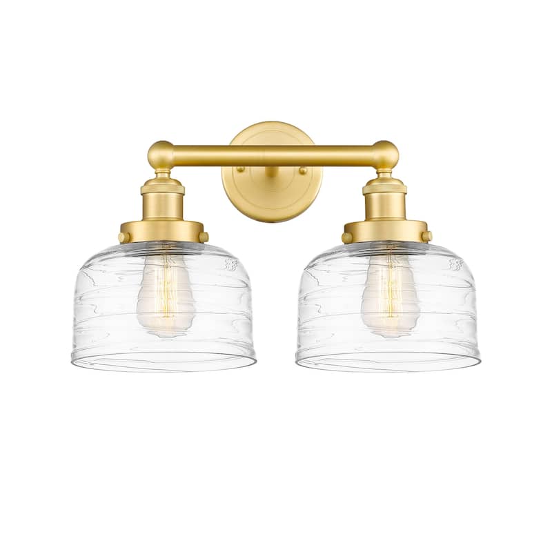 Innovations Lighting 616-2W-10-16-L Bell Vanity Bell 2 Light 16" Wide - Satin Gold / Clear Deco Swirl