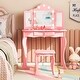 preview thumbnail 1 of 18, Kid Vanity Table Stool Set with Tri-Folding Mirror and 3-Color LED Lights - 27.5" x 13.5" x 40.5"