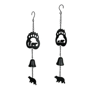 Rustic Black Bear Hanging Wind Chimes With Cast Iron Bells (Set Of 2)