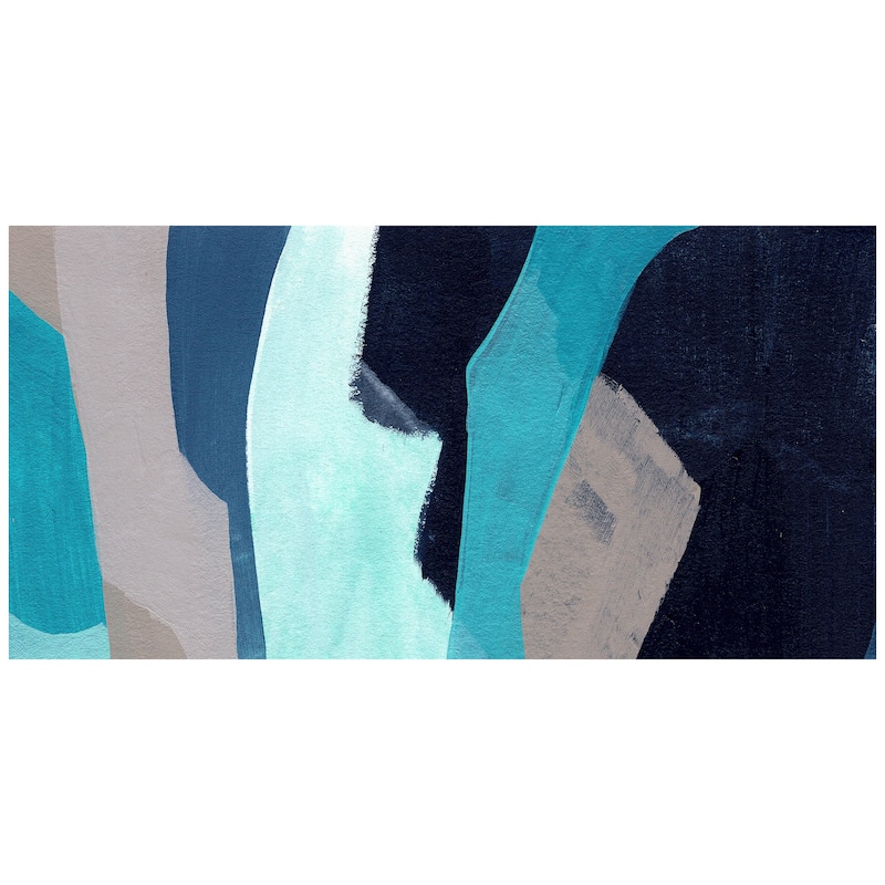"Puzzle Blues D" Frameless Free Floating Tempered Glass Panel Graphic Wall Art