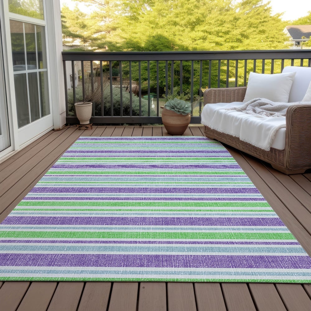 Machine Washable Indoor/ Outdoor Multi Cabana Stripe Chantille Rug