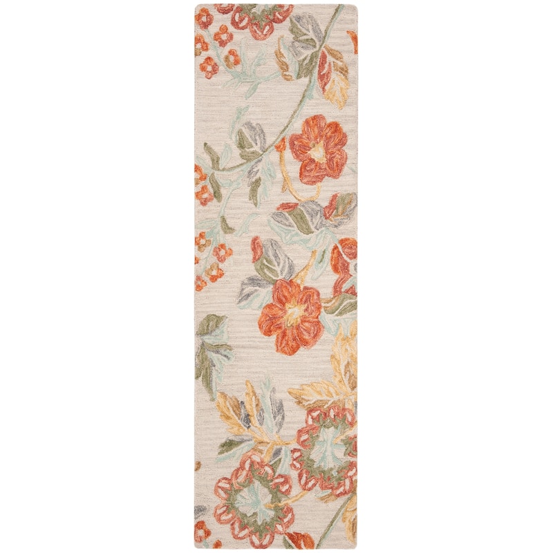 SAFAVIEH Handmade Blossom Roseanna Modern Floral Wool Rug - 2'3" x 22' Runner - Grey/Red - Runner
