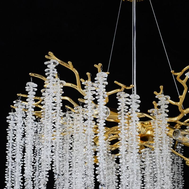 Golden Crystal Branch Chandelier Luxury Adjustable Lighting for Grand Entryways