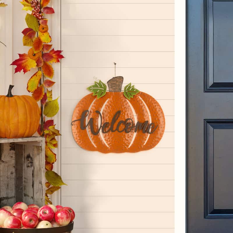 Glitzhome Fall Oversized Metal Pumpkin Yard Stake / Wall Decor / Standing Sign (Three Function)