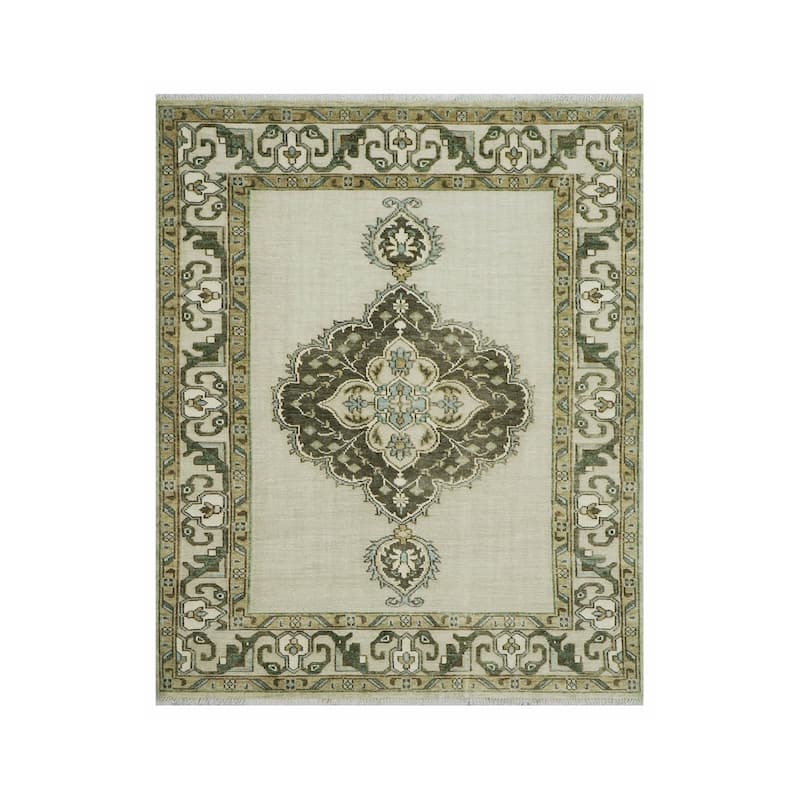 Beige Medallion Oushak Wool Rug 8x10 Hand Knotted by LoomBloom - 8' 1'' x 10'