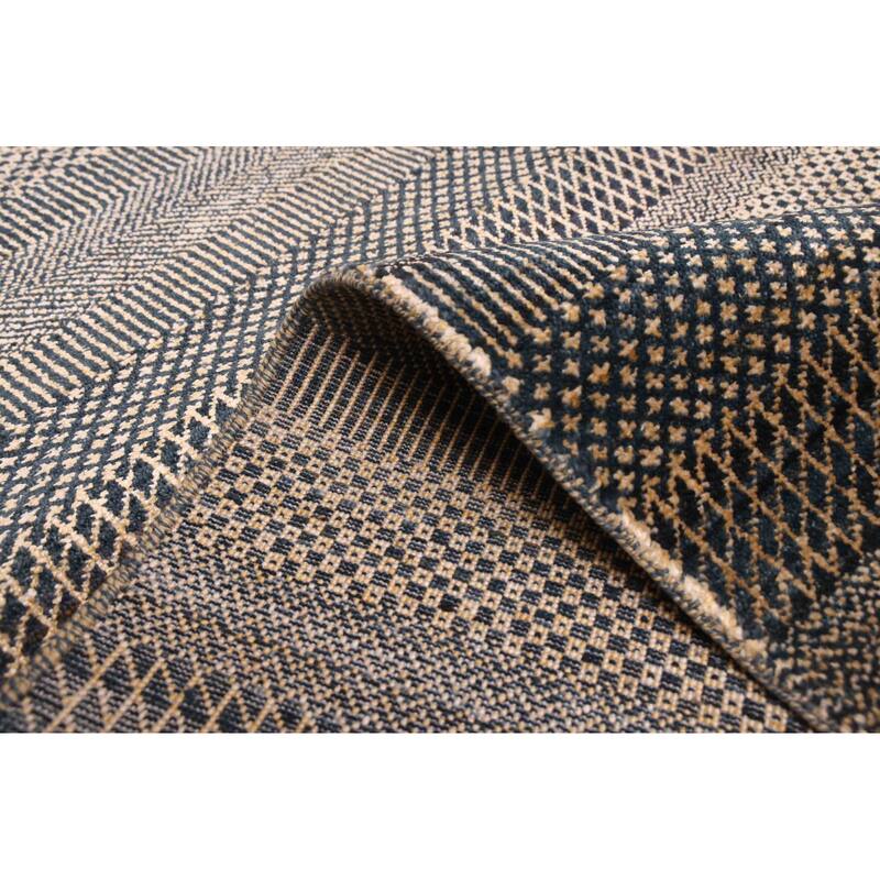 ECARPETGALLERY Hand-knotted Finest Silk Shadow Dark Navy, Ivory Viscose, Wool Rug - 6'1 x 9'2