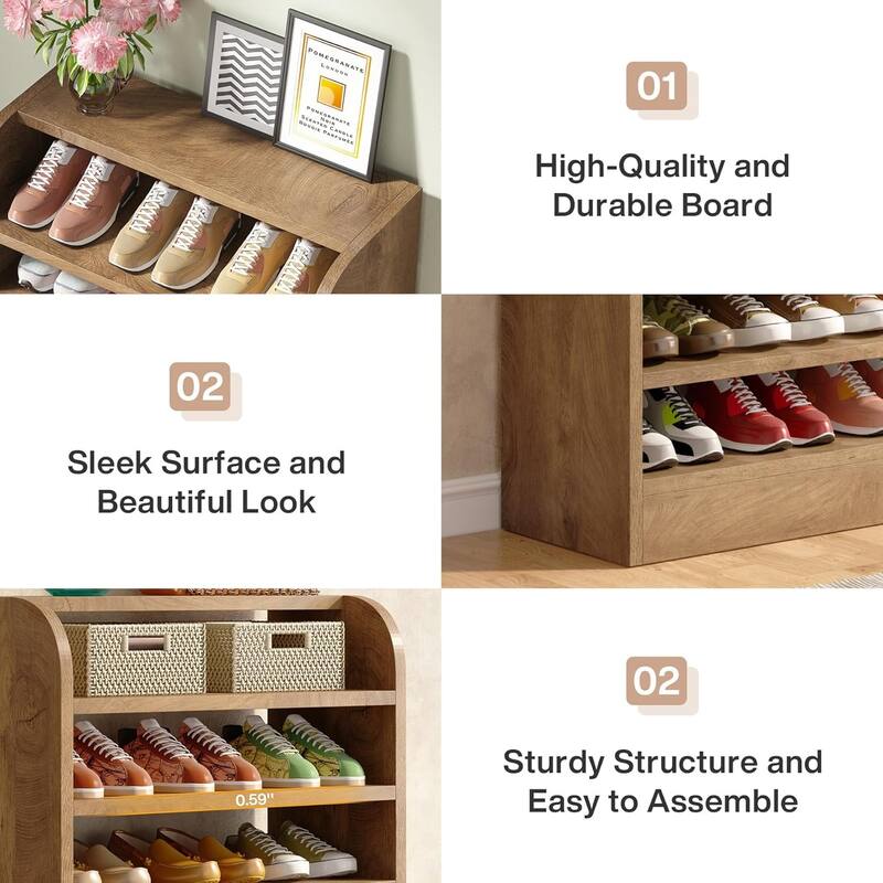 Adjustable 8-Tier Shoe Rack, Wooden Shoe Shelf Shoe Storage Cabinet