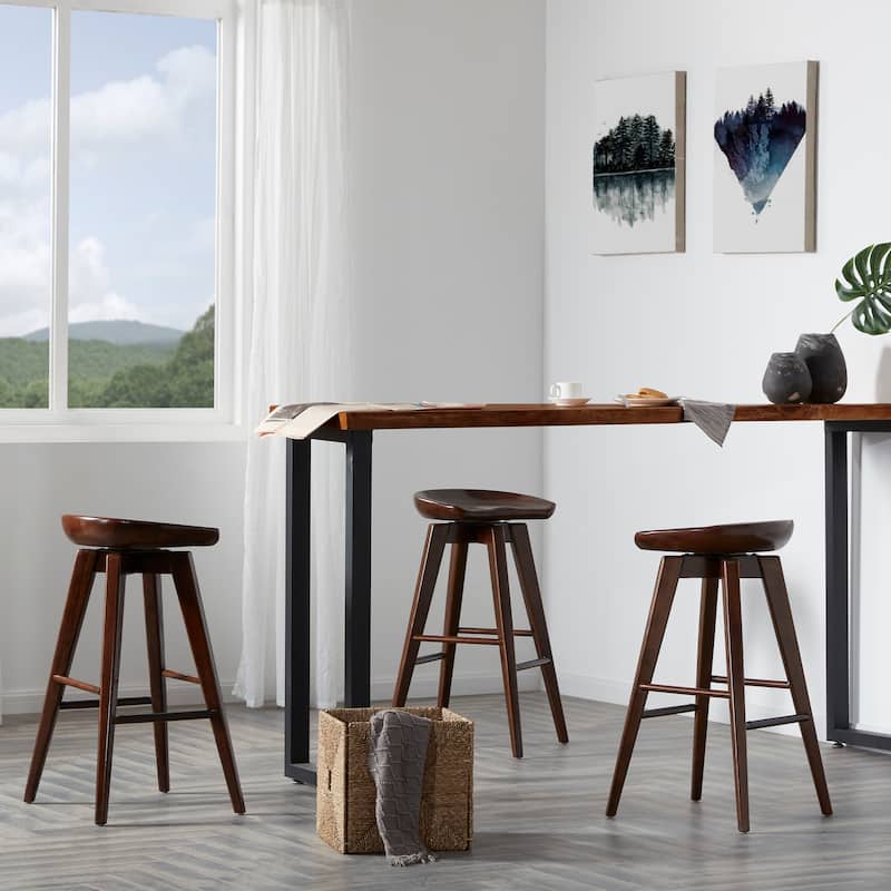 Bali Backless Wood Swivel Indoor Barstool - N/A