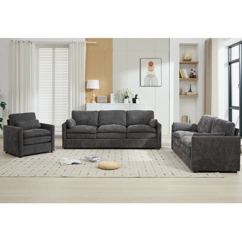 Roomfitters Cozy Cloud Upholstered Sofa Set with Armchair, Loveseat and 3-Seater, Chenille Fabric